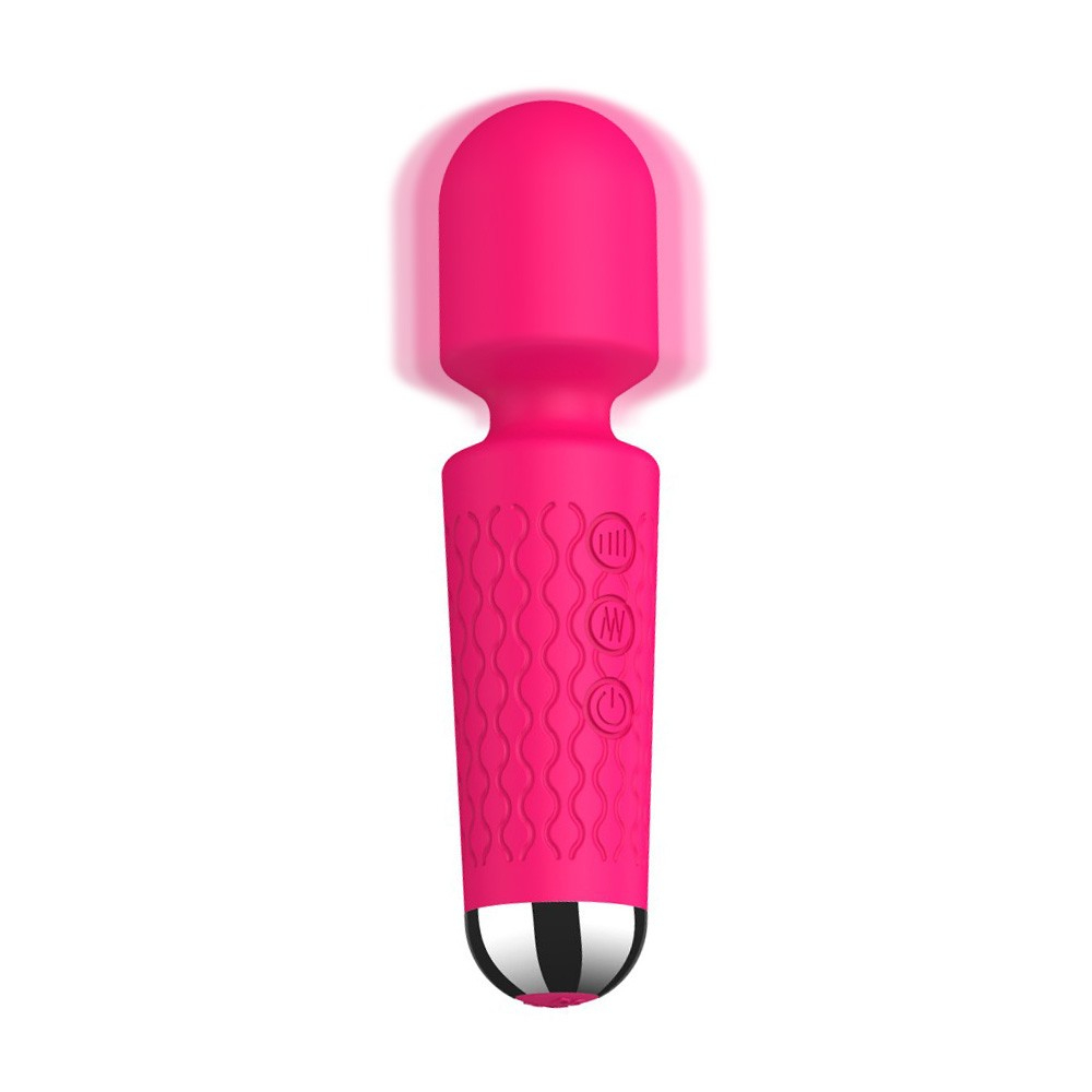 Imagens que mostram a embalagem do massageador erotico, destacando a informacao 'Mini Sex Toy' e os 28 padroes de vibracao.