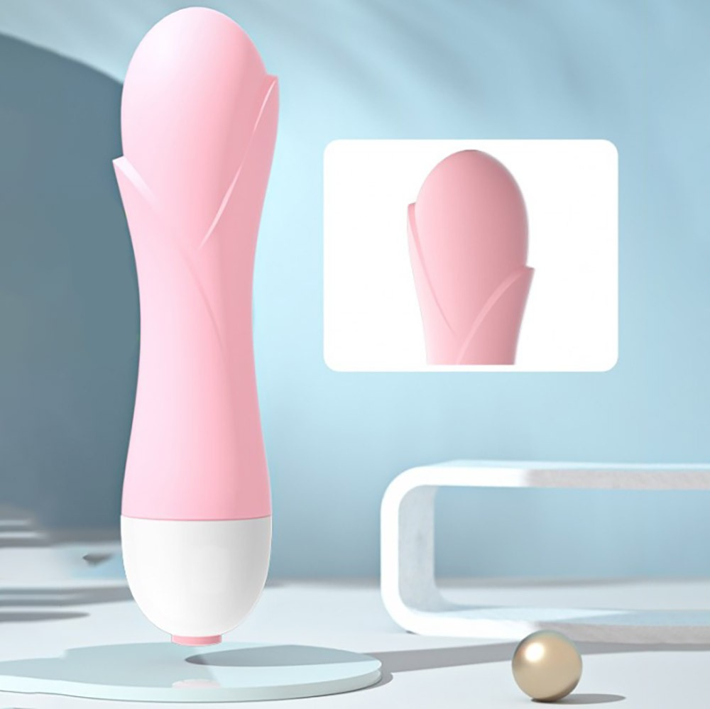 Vibrador Feminino em ABS com 10 Vibra��es e Formato de Glande Rosa, vista lateral inferior