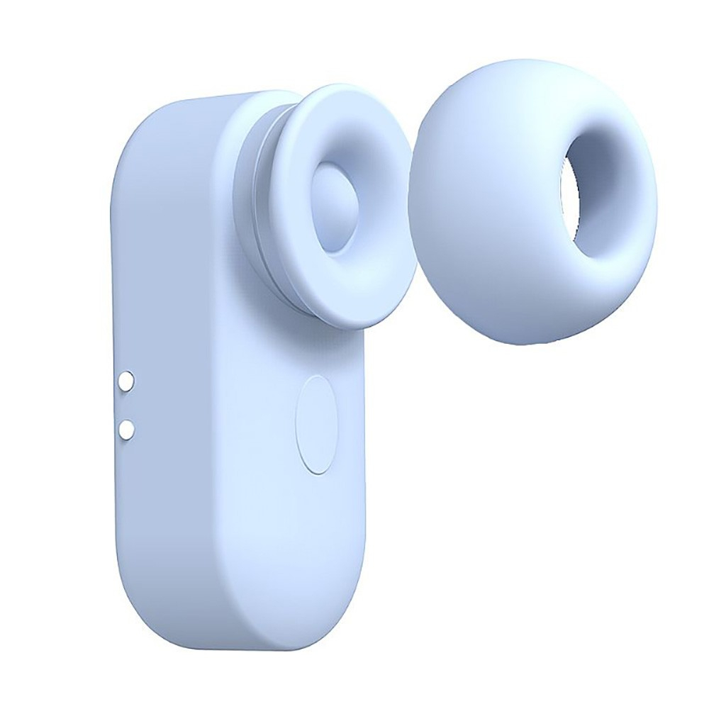 Pulsador de Clit�ris Recarreg�vel em Silicone Mini Azul com a capa da ponta estimuladora removida, mostrando o interior oco.
