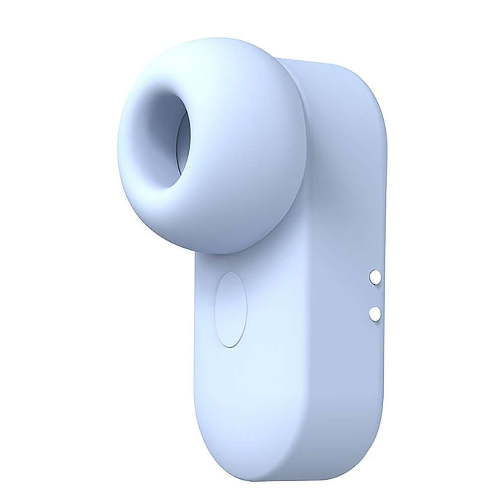 Detalhe do bot�o de controle e entrada USB na lateral do Pulsador de Clit�ris Recarreg�vel Mini Azul.