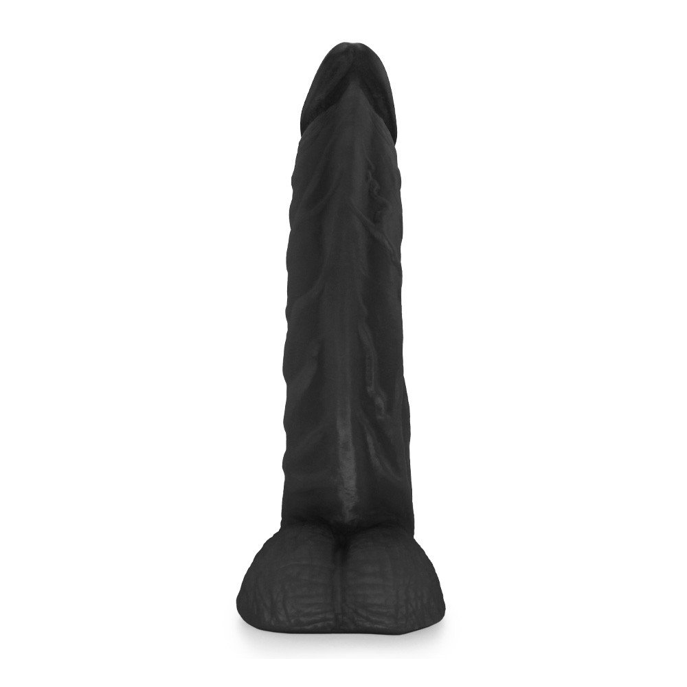 P�nis de Borracha com Escroto Poseidon | Vista frontal completa, exibindo o comprimento de 20cm e o realismo do escroto. Cor preta.