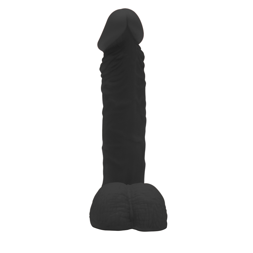P�nis de Borracha, com Glande Zeus 20 x 4,5cm Preto - vista da parte traseira do dildo, mostrando o escroto e detalhes da textura