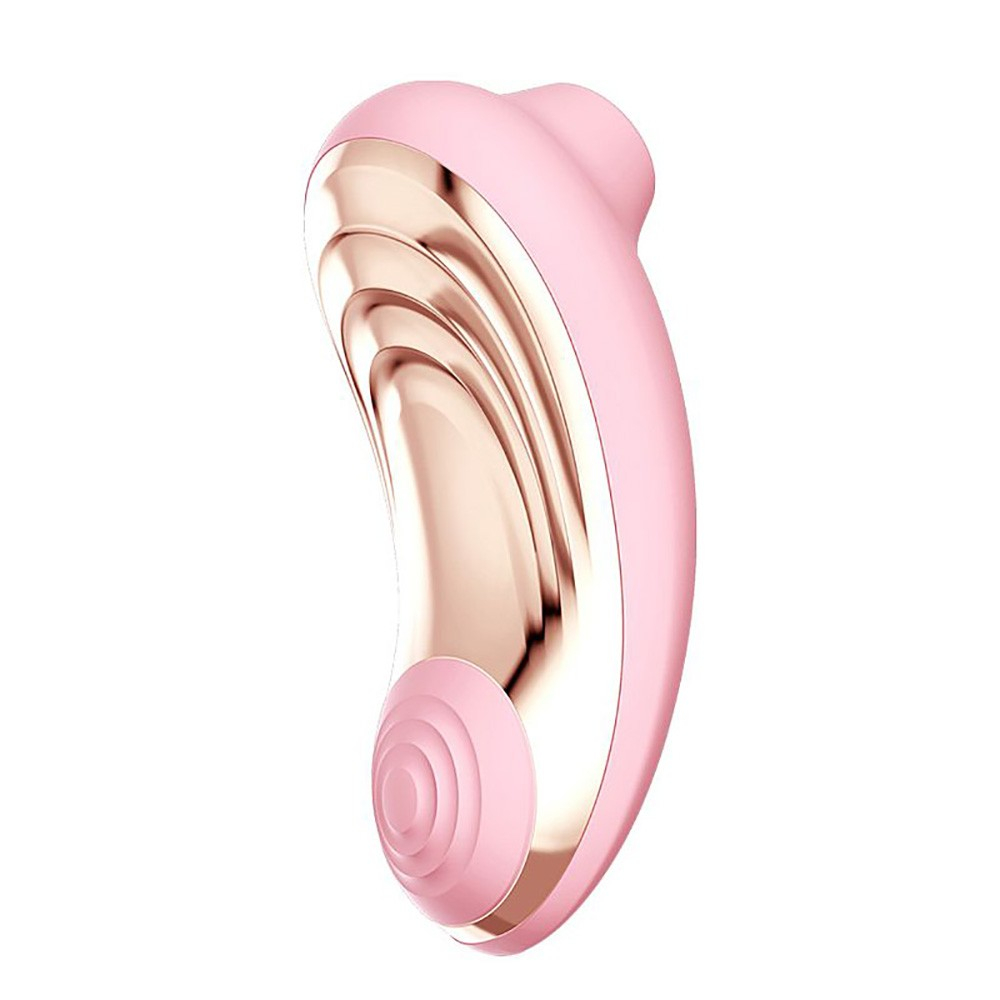 Vibrador Duplo Recarreg�vel em Silicone: Pulsador de Clit�ris e Vibrador Ponto G Rosa, vista lateral mostrando a curvatura ergon�mica