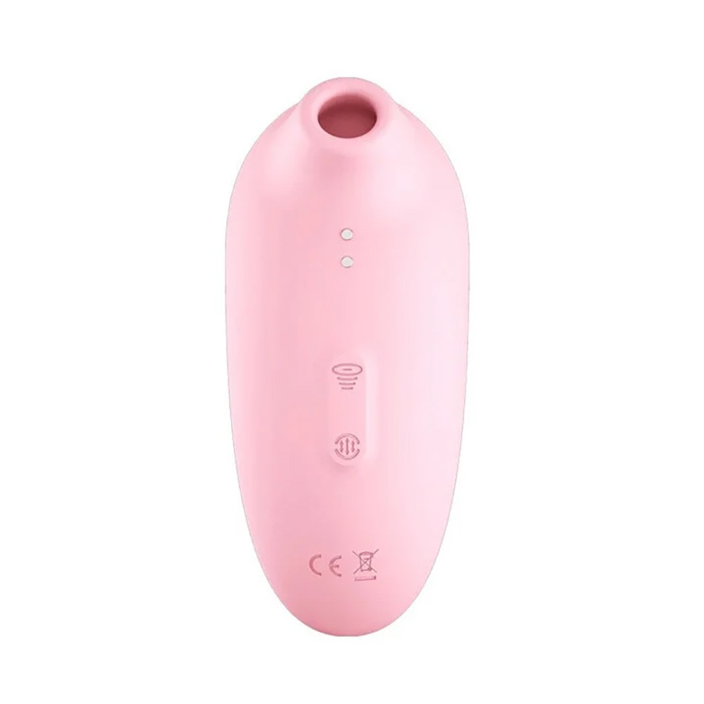 Vibrador Duplo Recarreg�vel em Silicone: Pulsador de Clit�ris e Vibrador Ponto G Rosa, em vista lateral mostrando os bot�es de controle