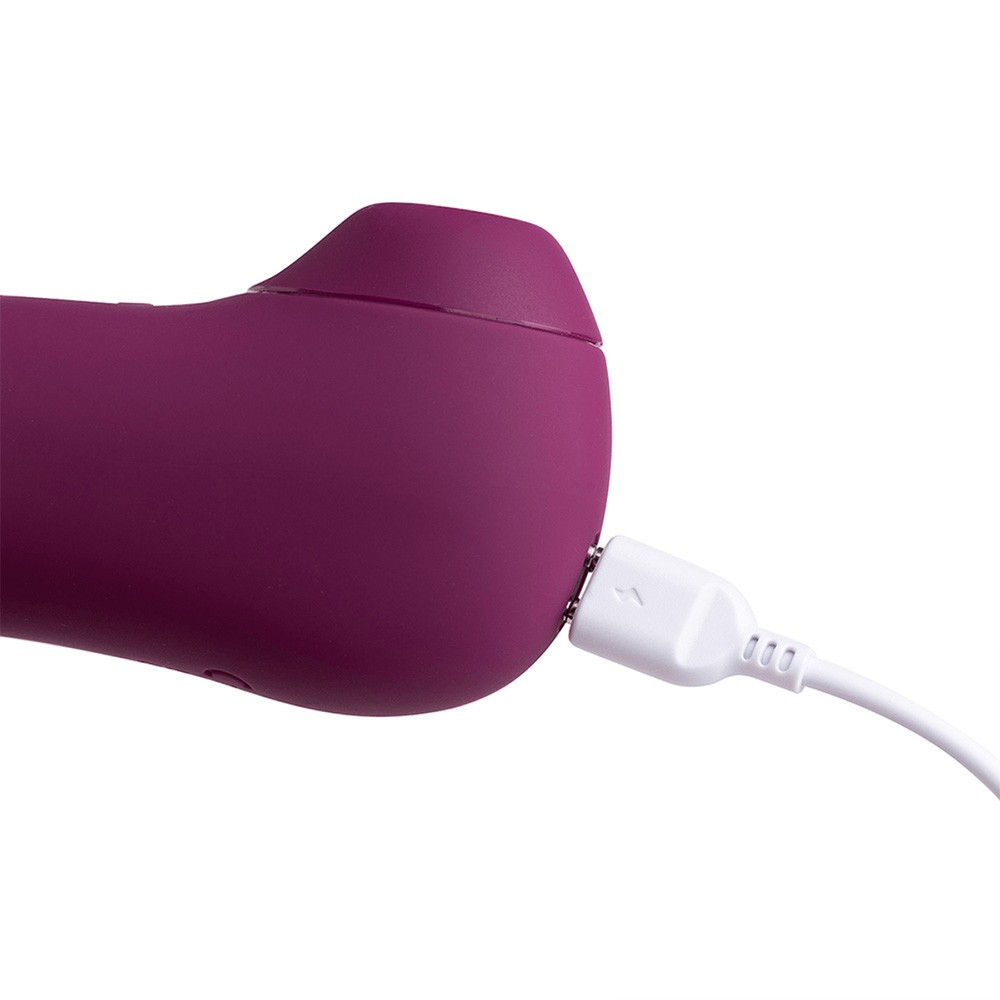 Sugador de Clit�ris Mia Roxo em vista superior, mostrando a entrada da suc��o e o logotipo da marca GOVibe