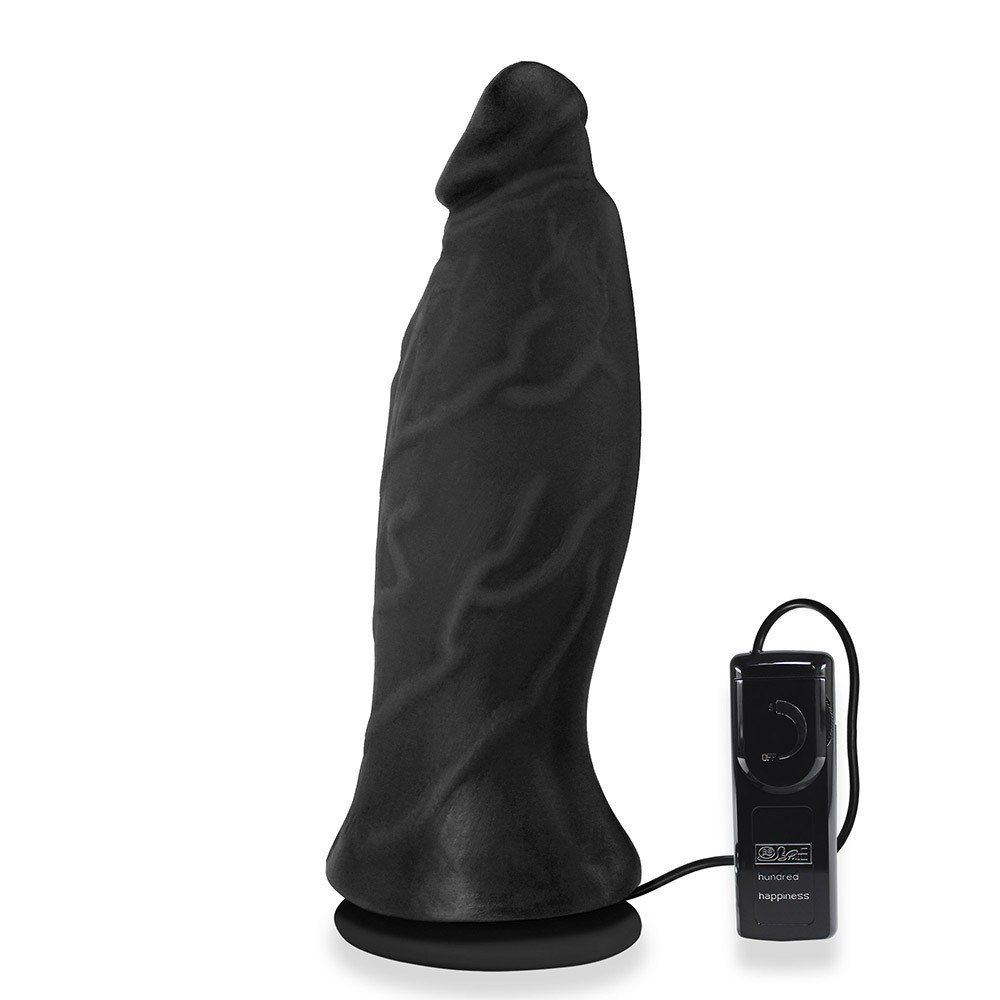 P�nis Grande Com Vibrador e Ventosa Jatob�o em outra vista lateral, com detalhes do material PVC Toque Macio e ventosa