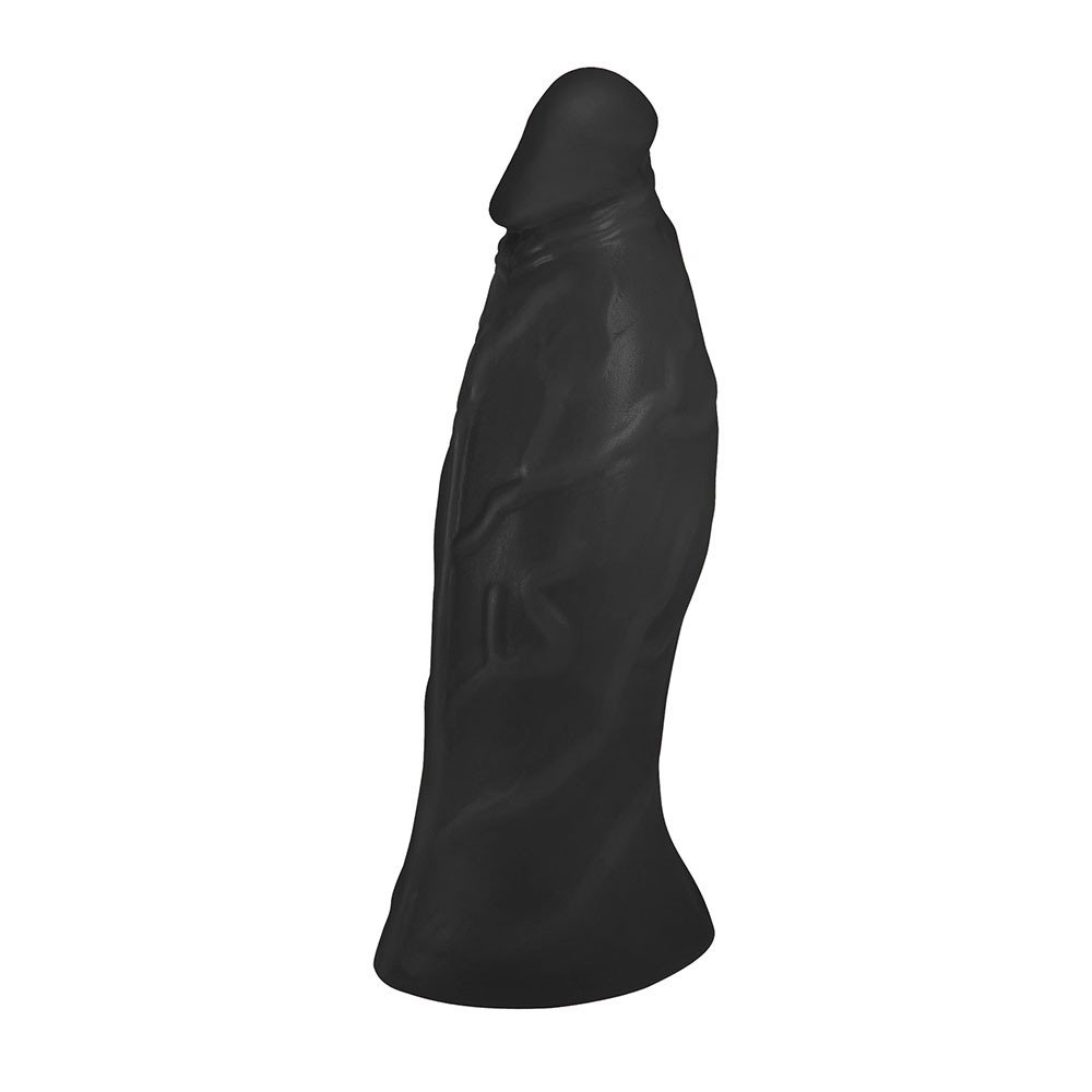 p�nis real�stico flex�vel jatob�, corpo preto de 21cm, vista lateral destacando a ponta e flexibilidade