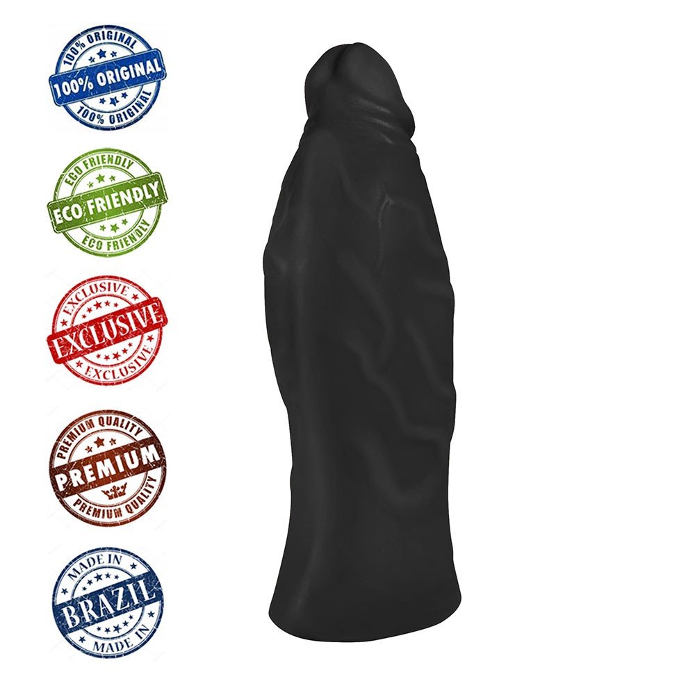 p�nis real�stico flex�vel jatob�, corpo preto de 21cm, vista frontal superior