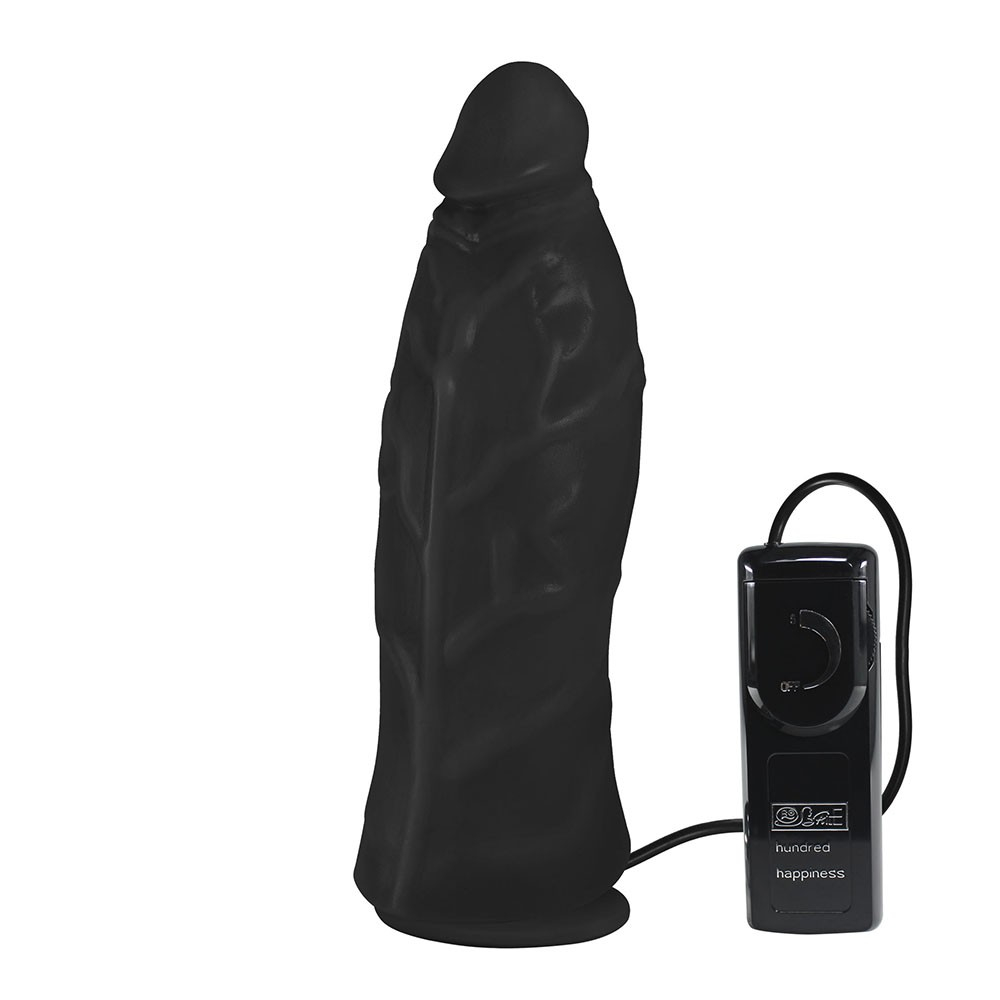 P�nis Real�stico Flex�vel com Ventosa e Vibrador Jatob� em vista lateral, com ventosa na base e controle com fio