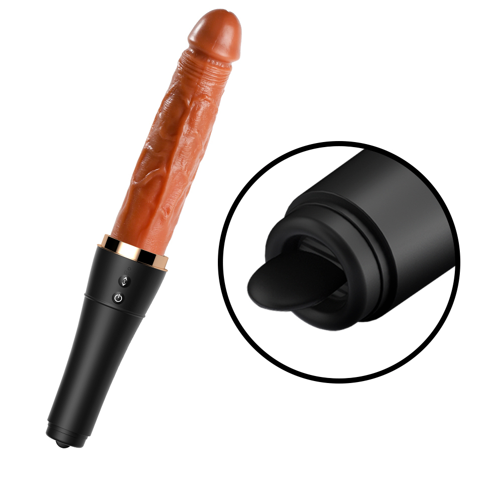 Vibrador Discreto Baseball Bat bege, vibrador interno exposto e detalhe da parte inferior do dispositivo