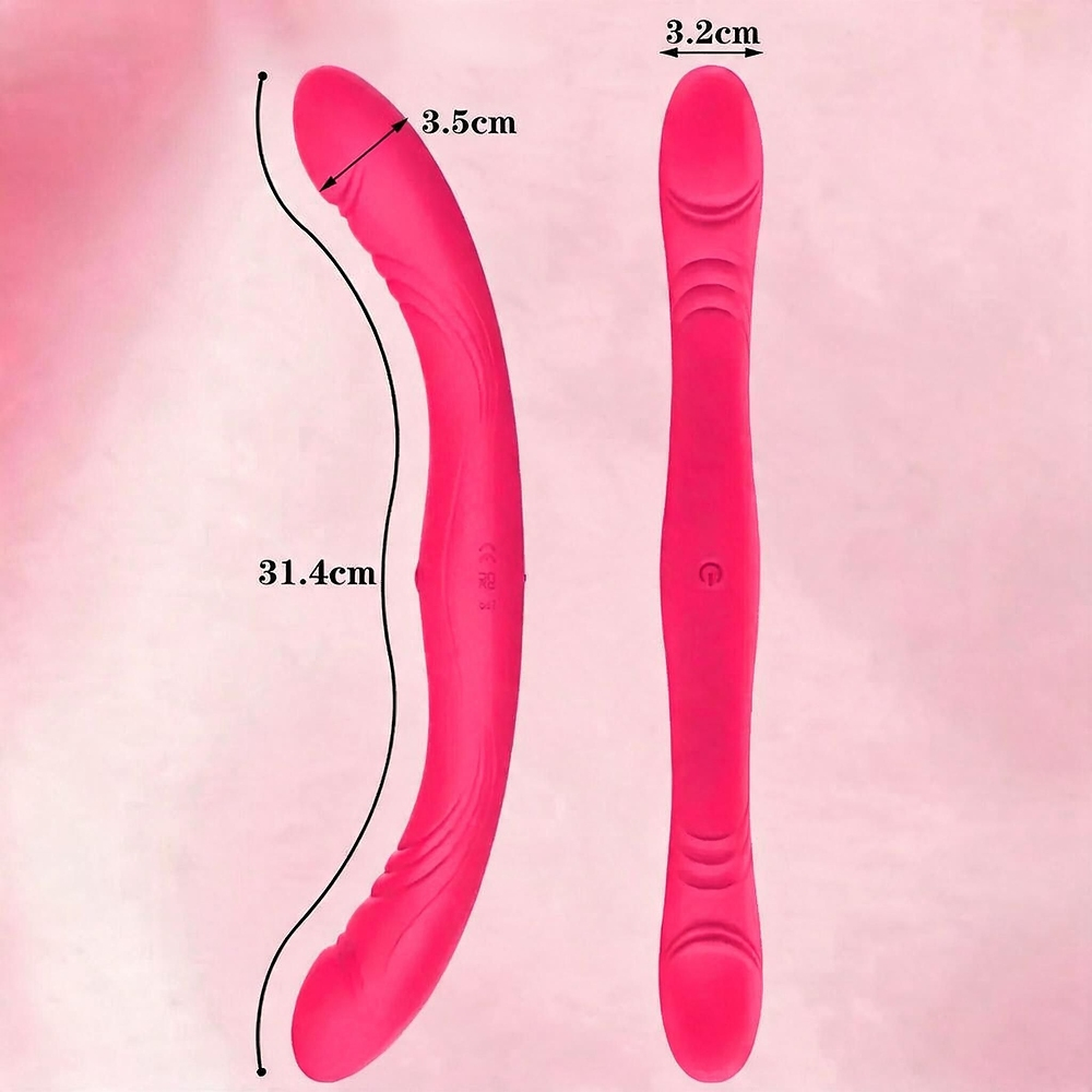 Vibrador duplo recarreg�vel em silicone pink em formato de U, com destaque para a textura ondulada e a superf�cie lisa, pronto para uso