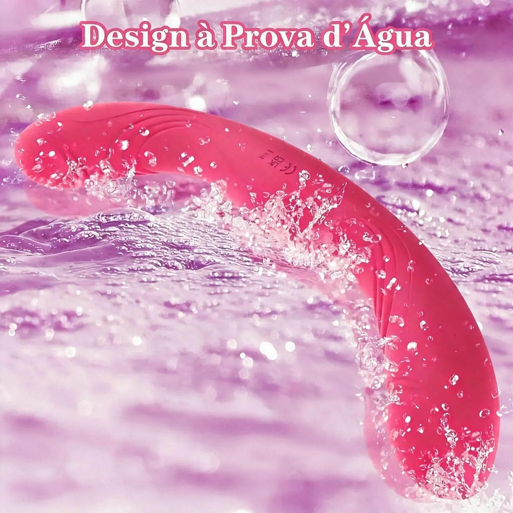 Vibrador duplo recarreg�vel em silicone pink em formato de U, com a textura ondulada na parte interna do arco, enfatizando o design ergon�mico