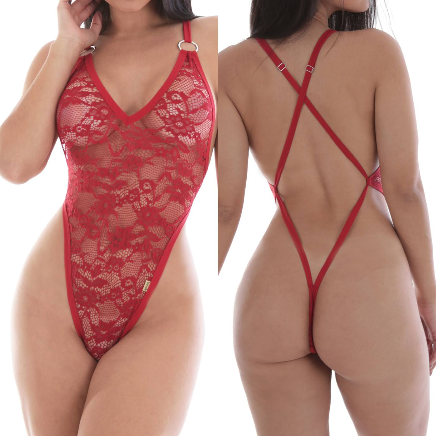 Body em Renda, com Argola, Tran�ado nas Costas Vermelho | Foto 04