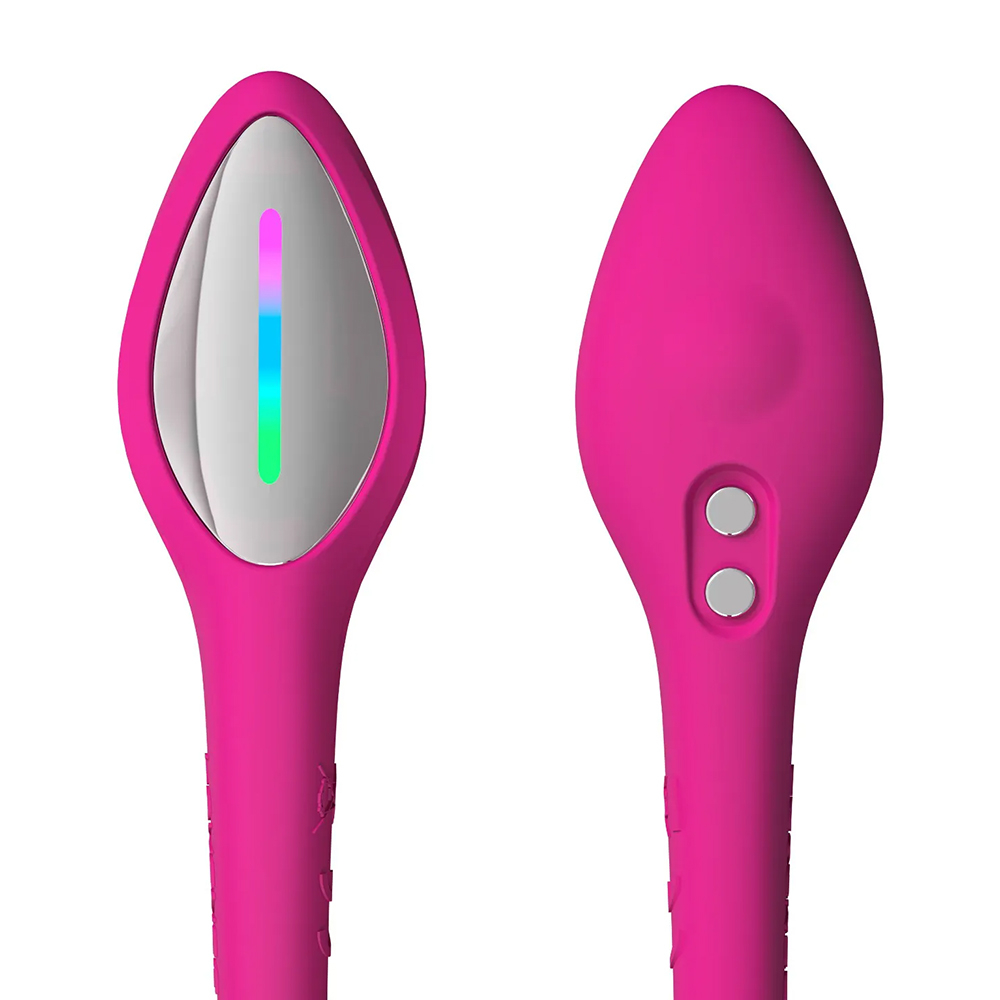 Vibrador Lush 4 em uso, com celular ao fundo controlando fun��es via APP e Bluetooth