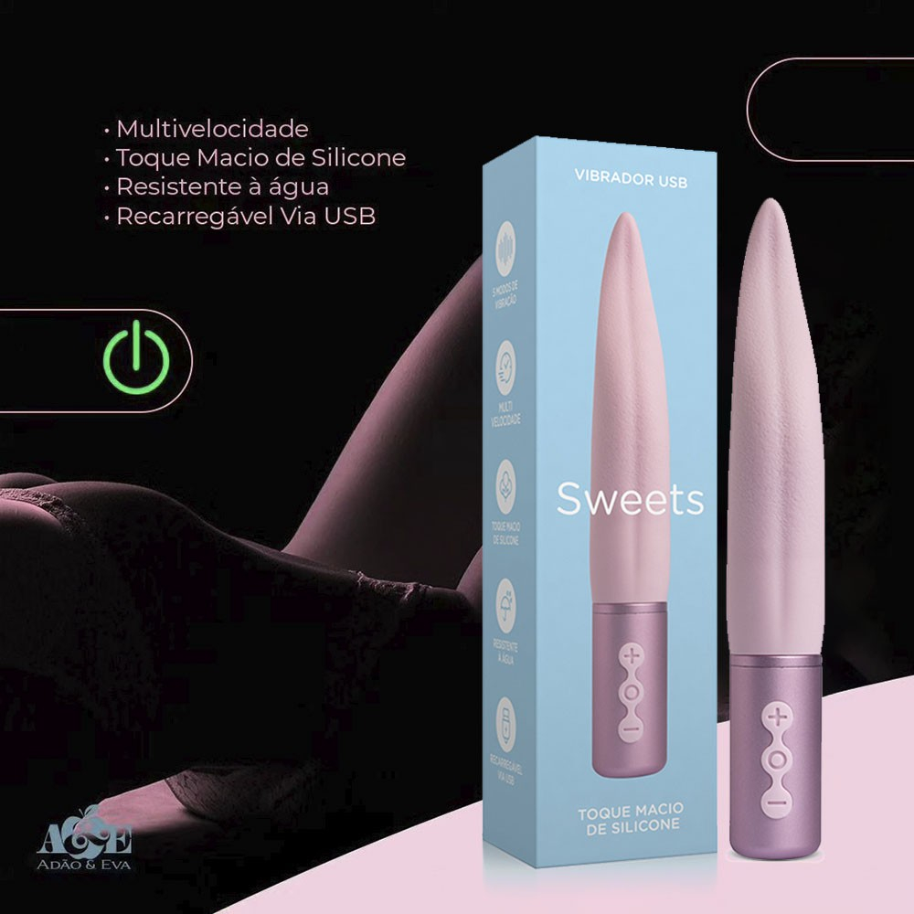 Vibrador para Clit�ris em Silicone Sweets S6 Rosa, detalhe do bot�o de controle, evidenciando as op��es de intensidade de vibra��o