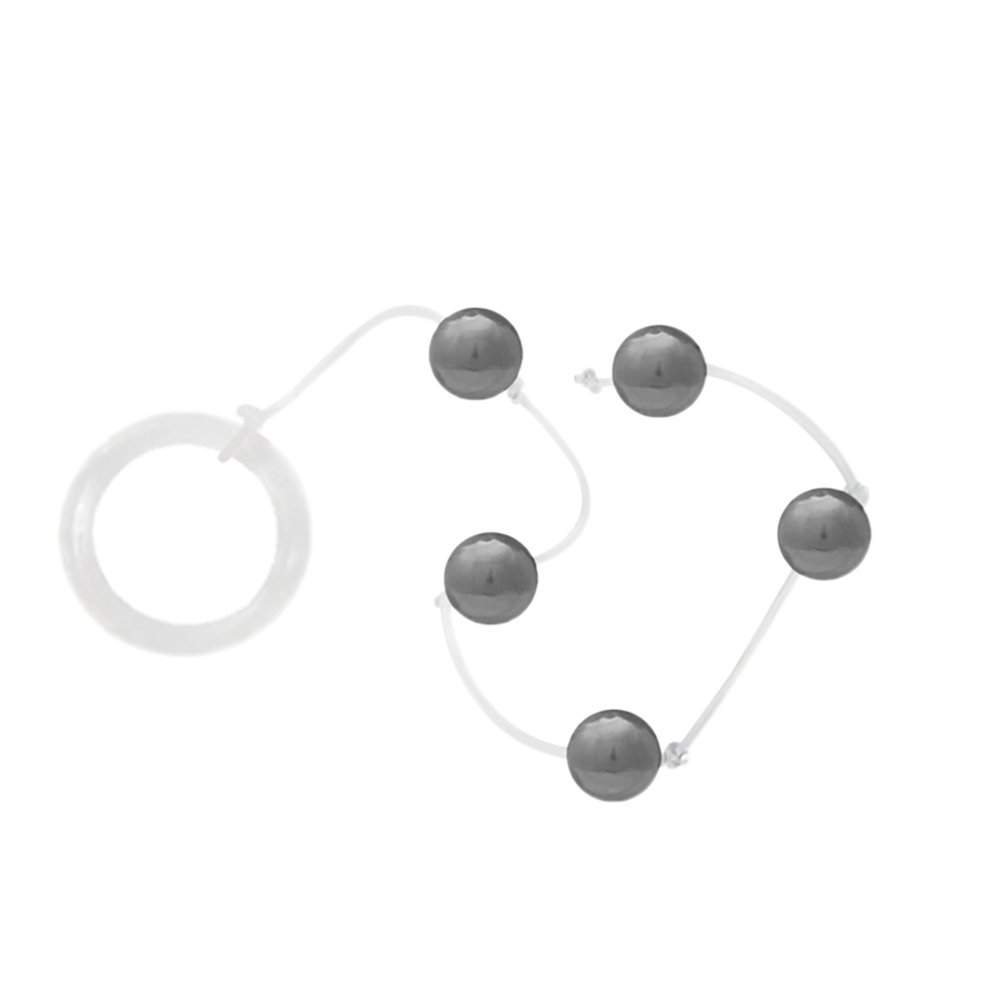 Bolinha Tailandesa | Detalhe das bolinhas presas a um anel, com design liso e cor prata, indicando acess�rio para massagem