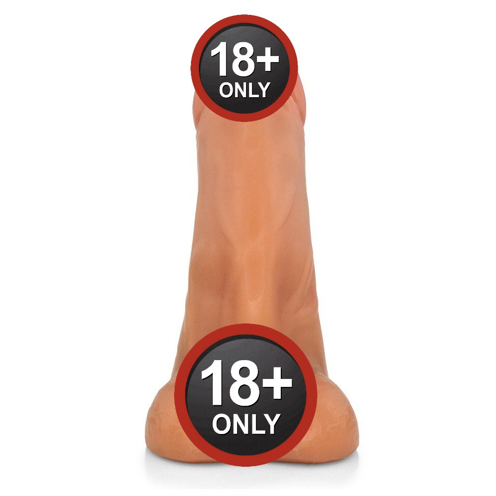 P�nis Flex�vel com Textura Massageadora e Escroto Gator Bege em vista frontal, exibindo glande e escroto