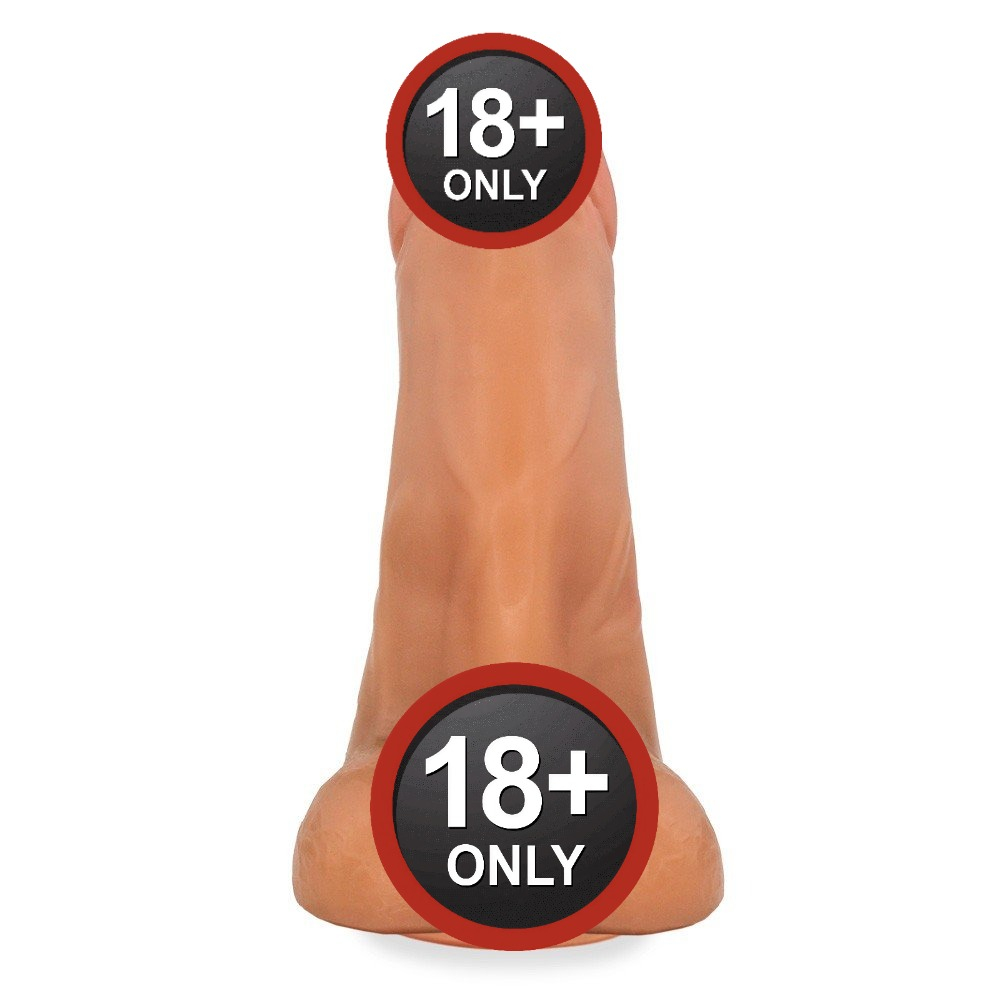 P�nis Flex�vel Gator bege, vista frontal detalhando escroto e veias realistas
