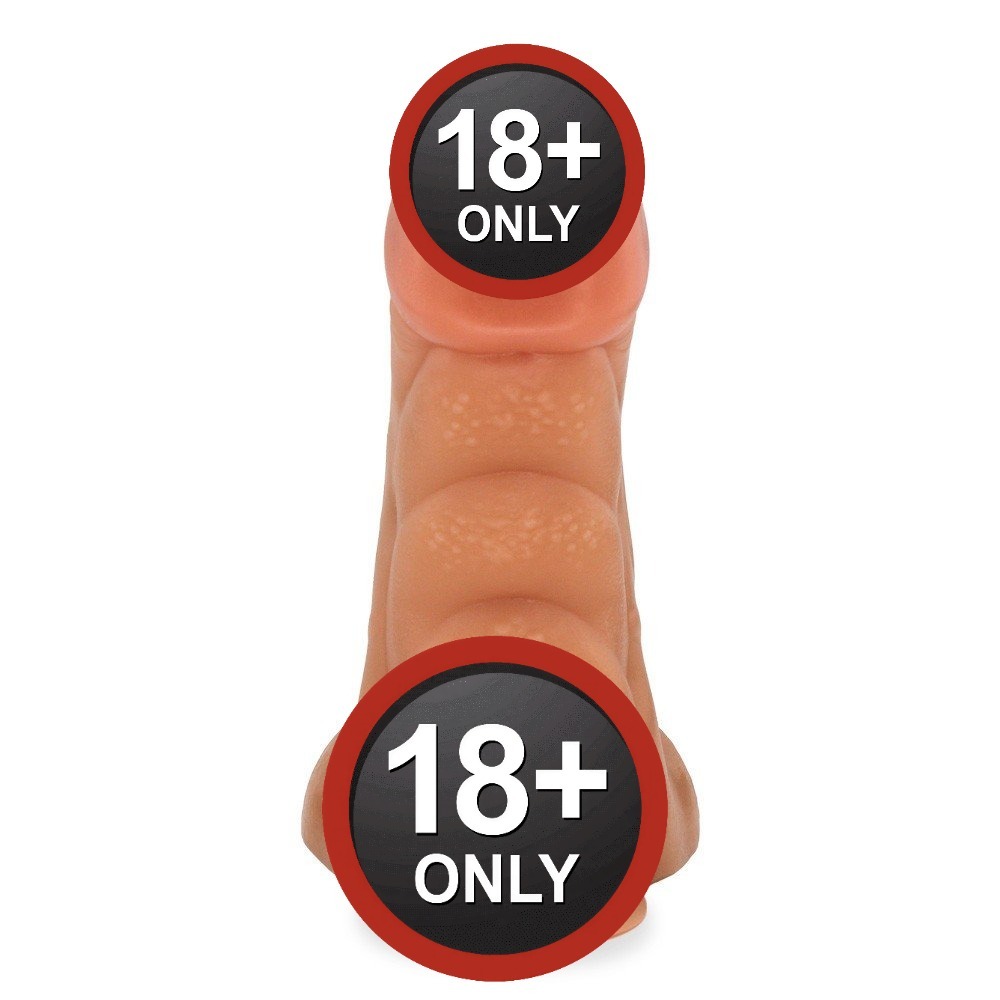 P�nis Flex�vel Gator bege, vista traseira exibindo textura massageadora e ventosa na base