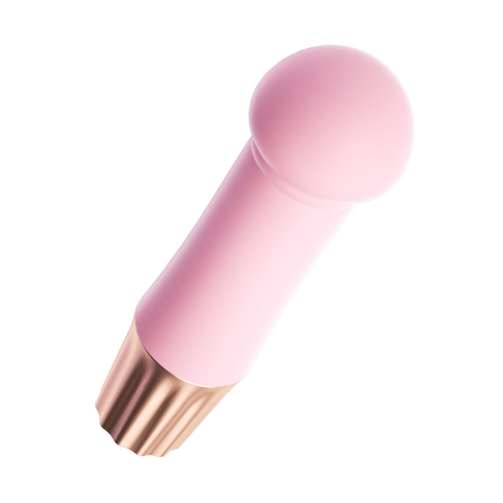 Lateral do Vibrador Personal Recarreg�vel em Silicone com 10 Vibra��es Mini Happy Cogumelo Rosa