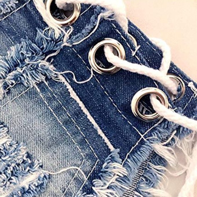 Shorts Sensual Jeans com Amarra��o nas Laterais Azul | Foto 05