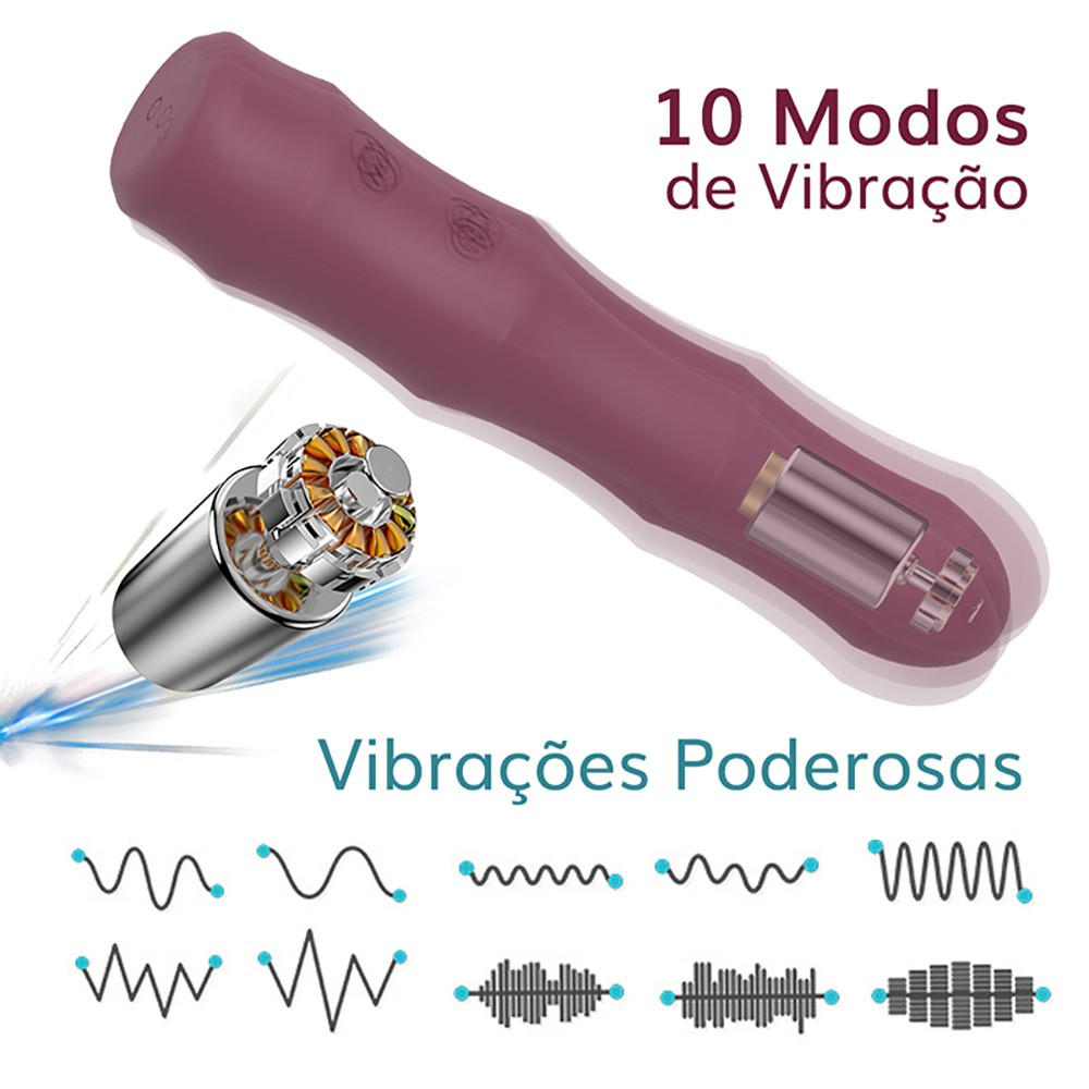 Ilustra��o dos 10 modos de vibra��o do Vibrador Feminino Mr. Jones Roxo e seu motor interno