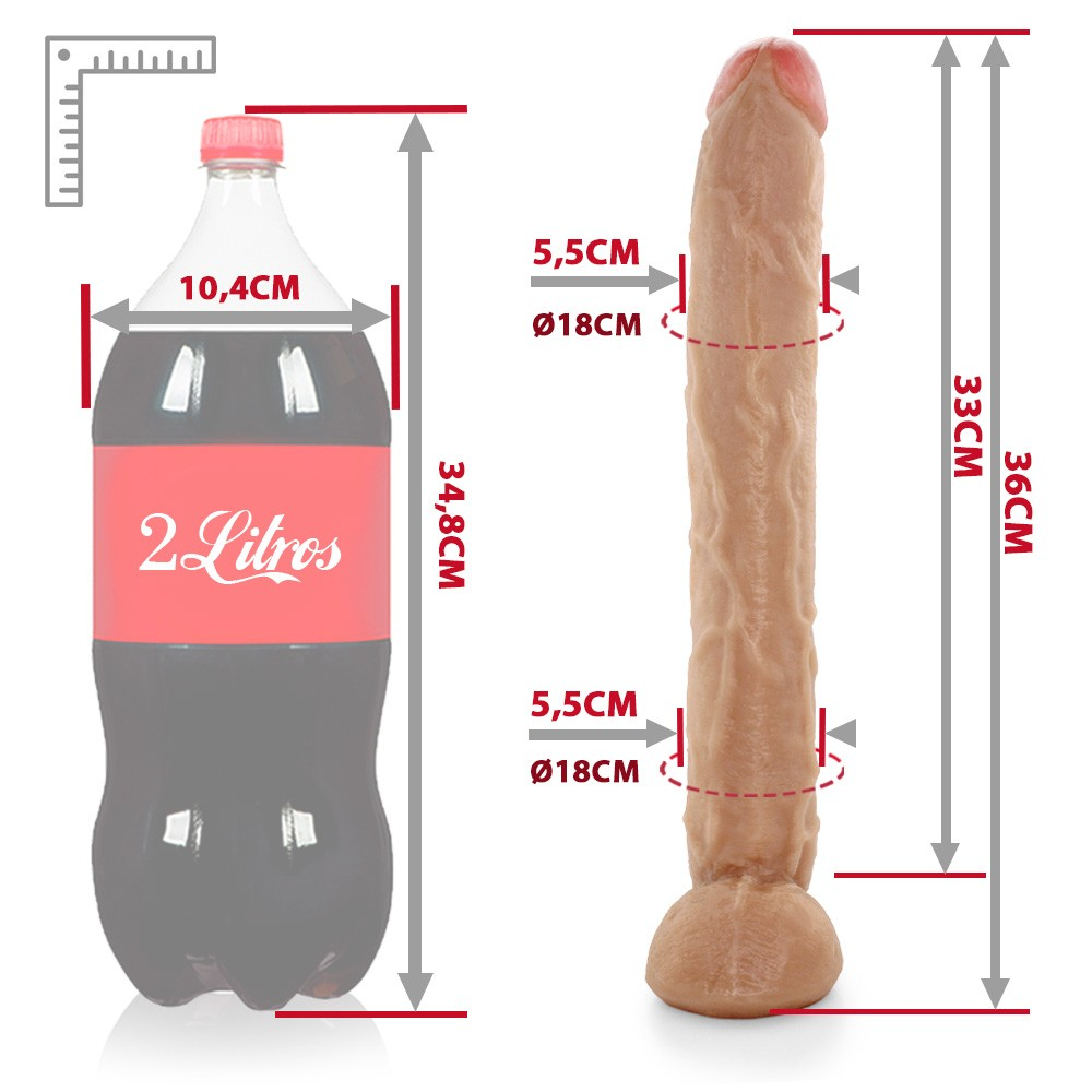 Close-up do P�nis Gigante e Grosso Flex�vel com Escroto Neg�o da Picona 37 x 5cm Bege, mostrando detalhes da textura da pele e veias