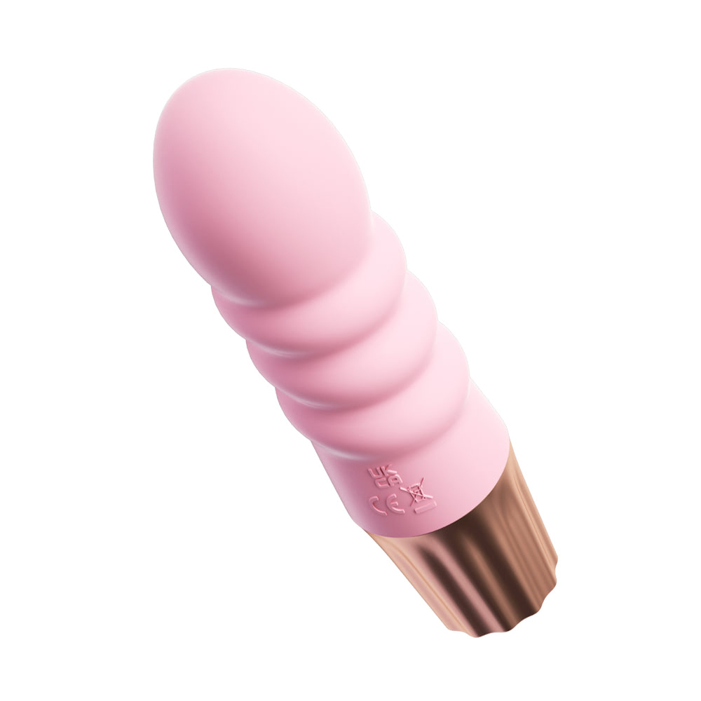 Vibrador Personal Recarreg�vel em Silicone com 10 Vibra��es Mini Happy Espiral Rosa - Vista Lateral Inferior