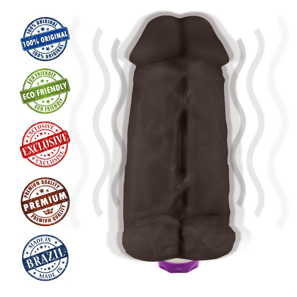 Pênis Realístico Flexível Duplo Super Amigos com Vibrador 18 x 7,5cm Marrom | Foto 05