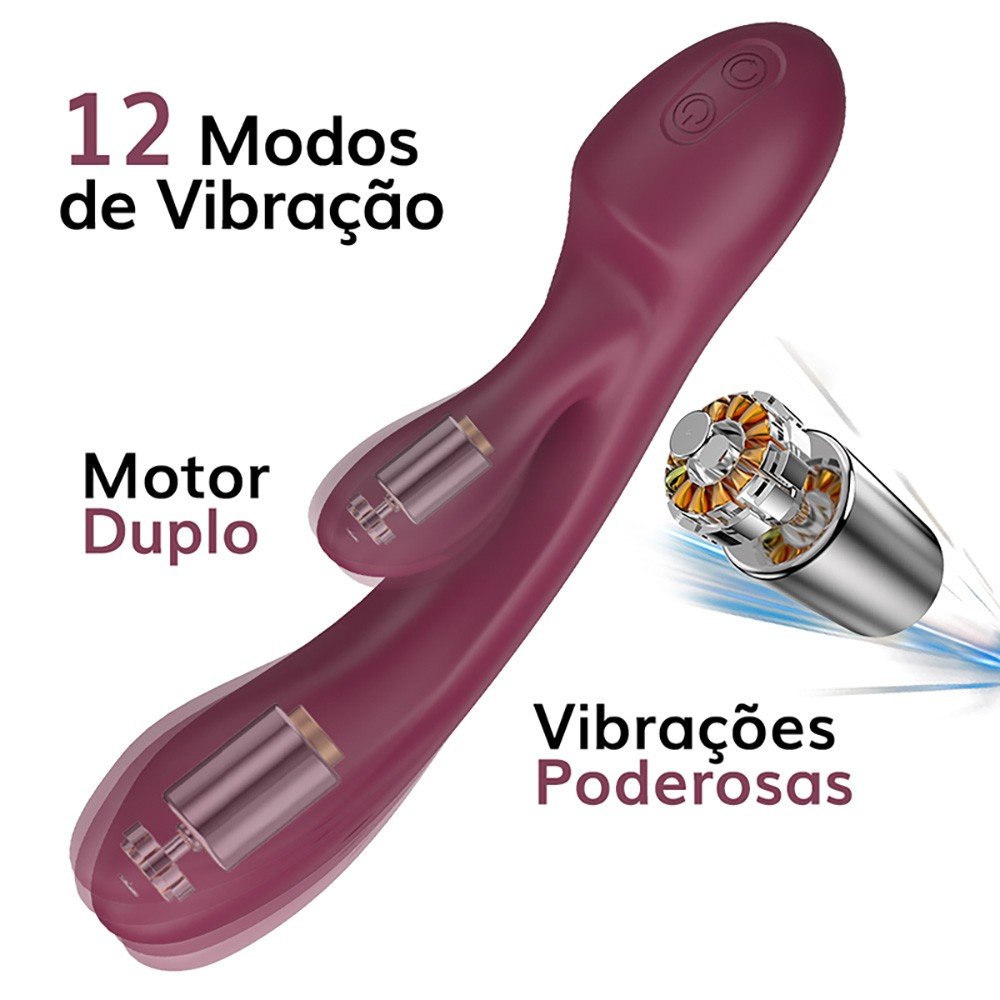 Estrutura interna do Vibrador Mr. Jack Roxo, destacando os dois motores e 12 modos de vibra��o poderosa.