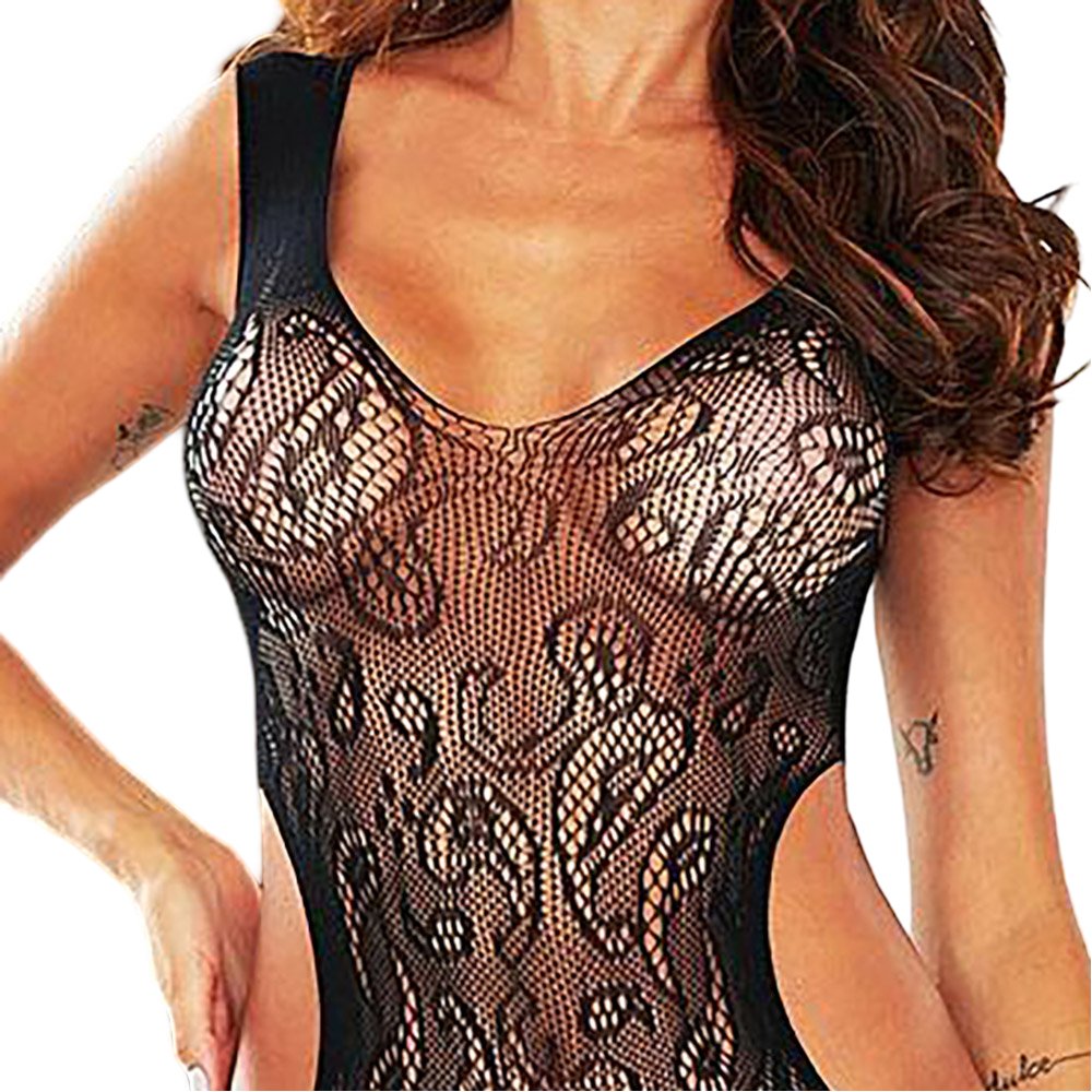 Macac�o Ousada Sexy em Spandex no Estilo Bodystocking Mait� Preto | Foto 05