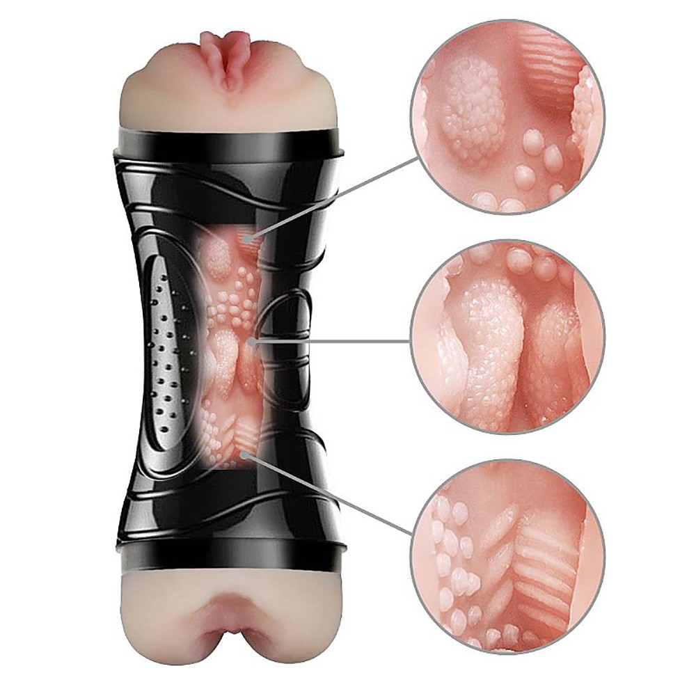 Masturbador Disfar�ado Lanterna em Cyberskin 2 em 1 com �nus e Vagina Bege | Foto 03