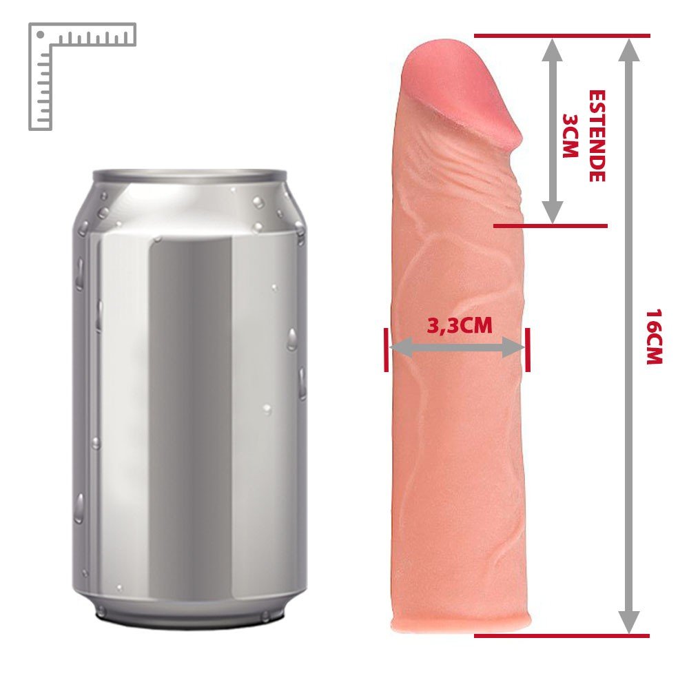Capa Peniana sem Vibrador em Cyberskin Real�stica 16 x 3,3cm Bege em embalagem