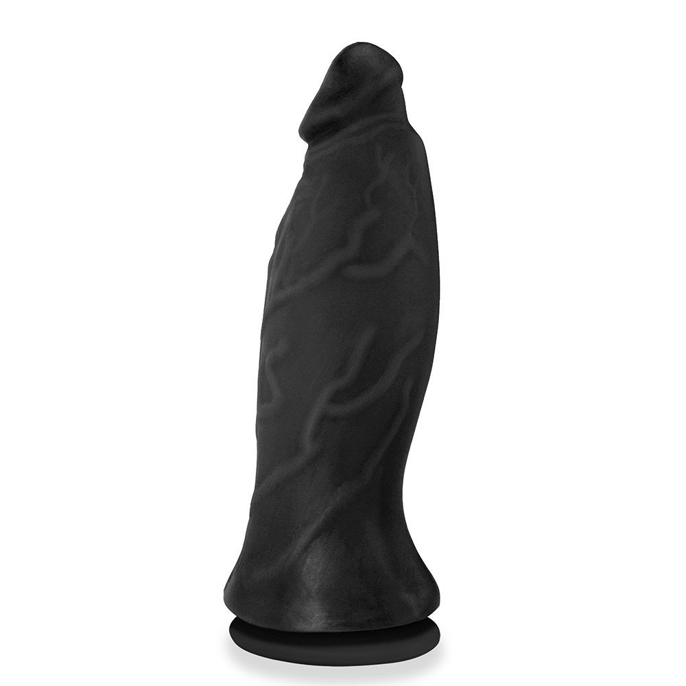 Vista lateral esquerda do P�nis Gigante e Grosso Flex�vel com Ventosa Jatob�o 27 x 8cm Preto, mostrando curvatura