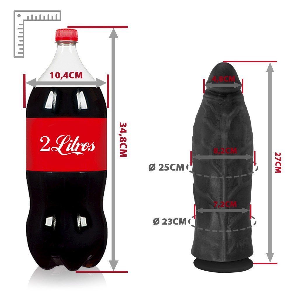 P�nis Gigante e Grosso Flex�vel com Ventosa Jatob�o 27 x 8cm Preto, em perfil completo destacando seu tamanho e flexibilidade
