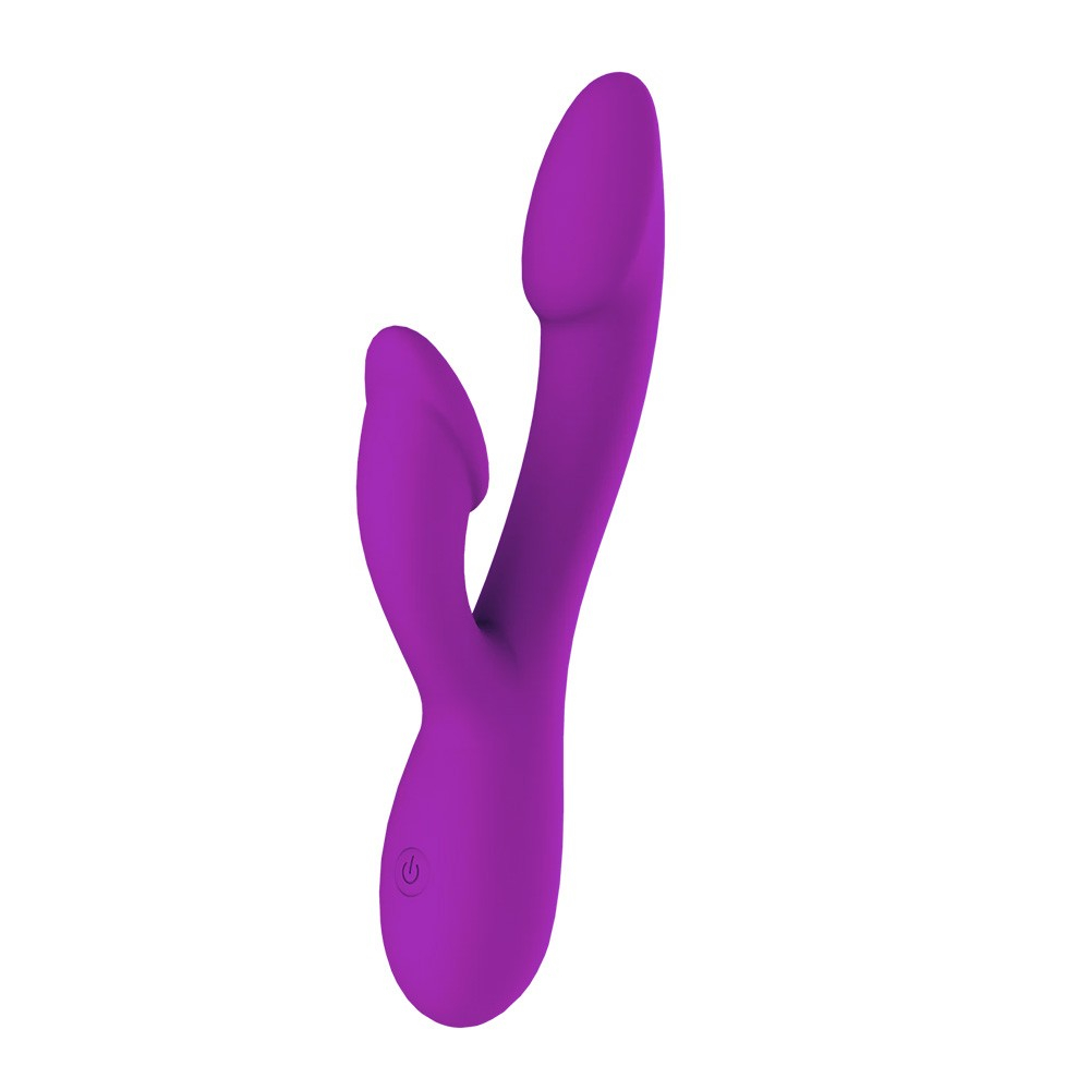 Vibrador Duplo Roxo com detalhe do bot�o de controle e superf�cie lisa em silicone