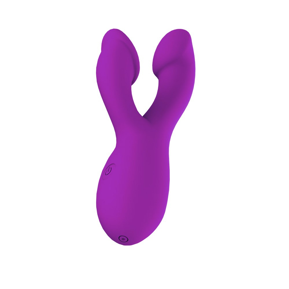 Vibrador Duplo Roxo em vista frontal destacando as hastes vibrat�rias e o design ergon�mico