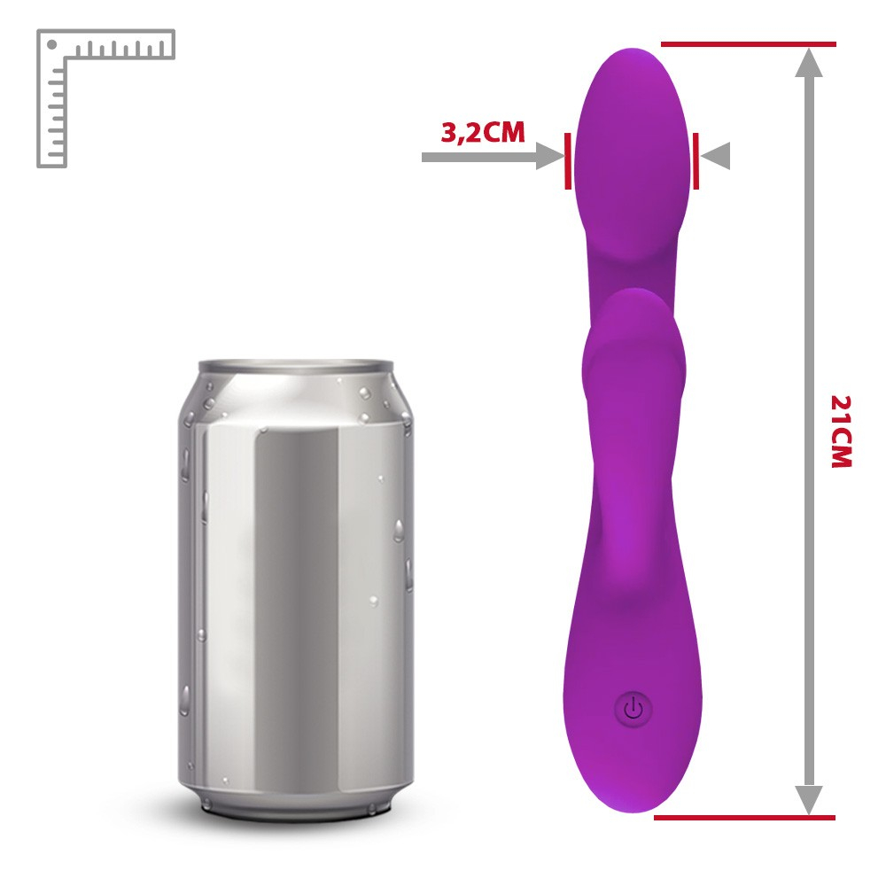 Vibrador Duplo Roxo em vista de um dos pontos de estimula��o, mostrando o material de silicone