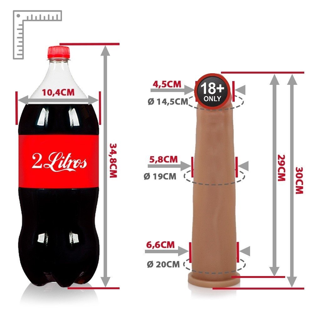 P�nis Gigante e Grosso Flex�vel Comprido 30x5,8cm Bege em vista frontal ligeiramente inclinada, destacando a base e o corpo.