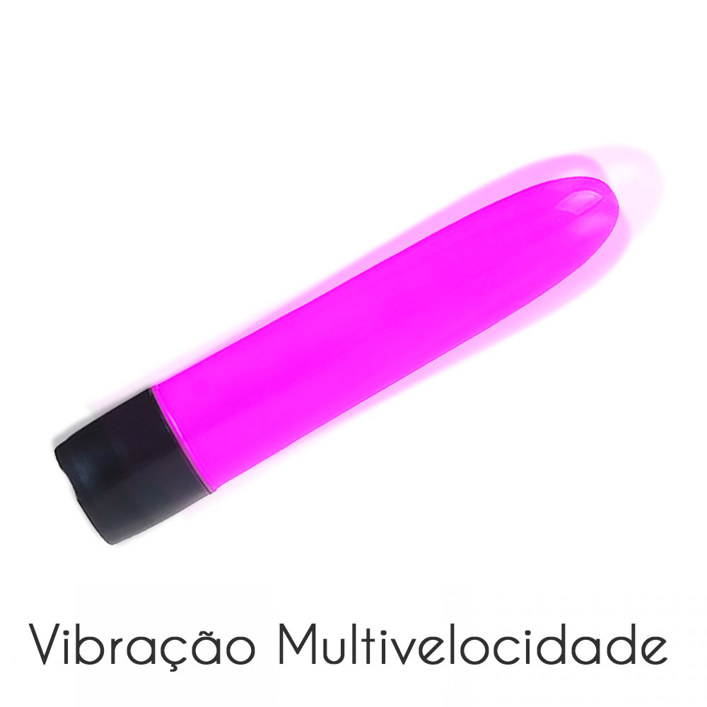 Vibrador Personal Multivelocidade Pink em �ngulo, mostrando o bot�o de controle e a intensidade da vibra��o.