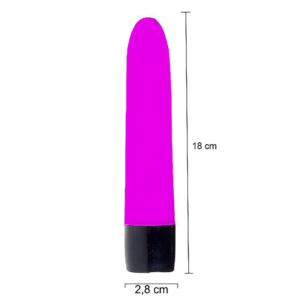 Vibrador Personal Liso Pink com as dimens�es de 18cm de comprimento e 2,8cm de di�metro, ideal para explora��o.