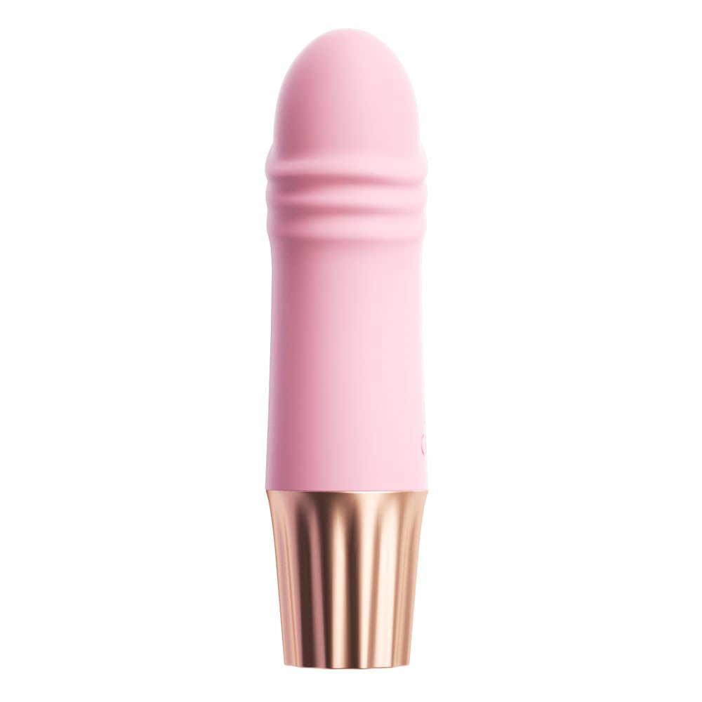 Vista frontal do Vibrador Personal Recarreg�vel Mini Happy P�nis Rosa, mostrando o design do silicone