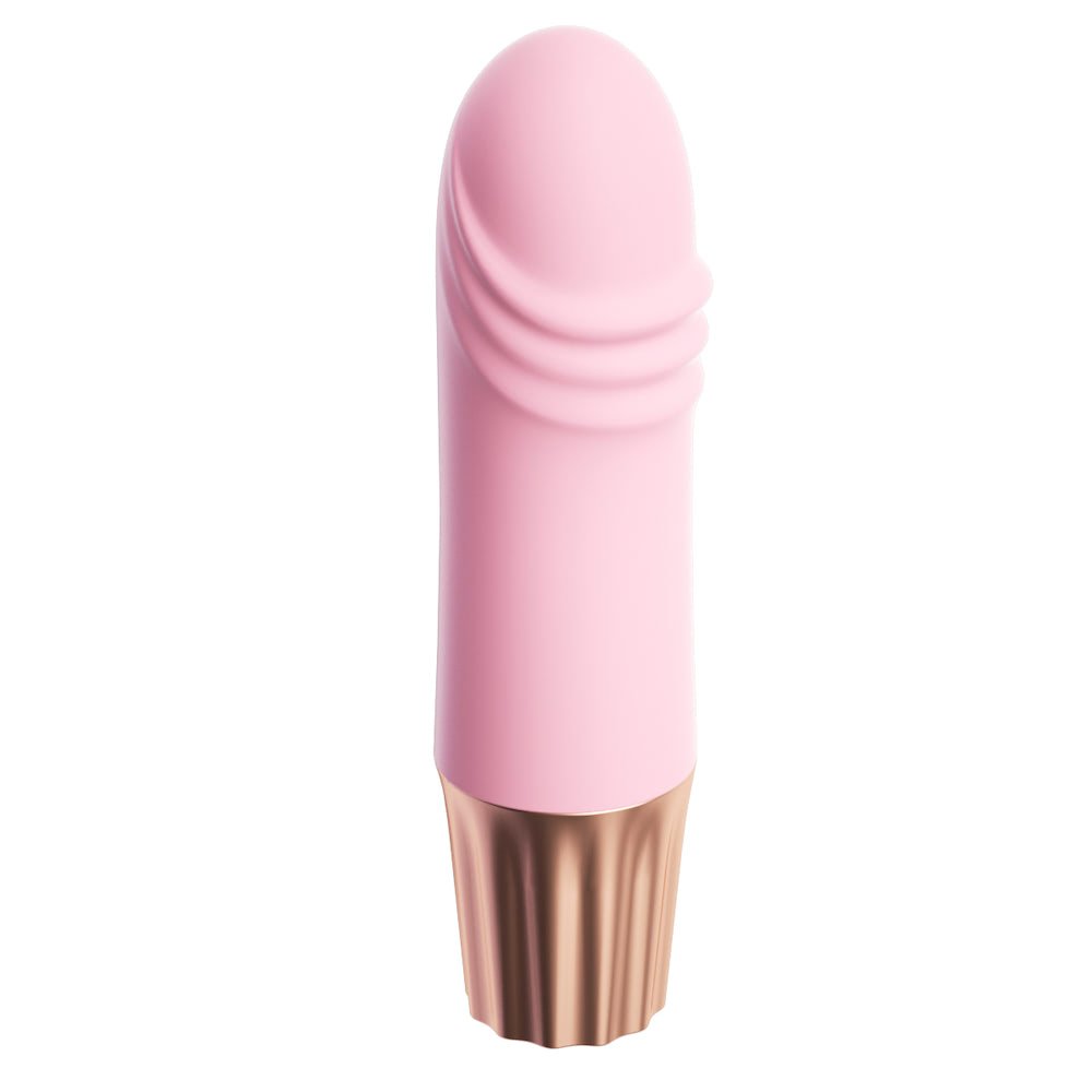 Vis�o lateral do Vibrador Personal Recarreg�vel Mini Happy P�nis Rosa, evidenciando o formato ergon�mico