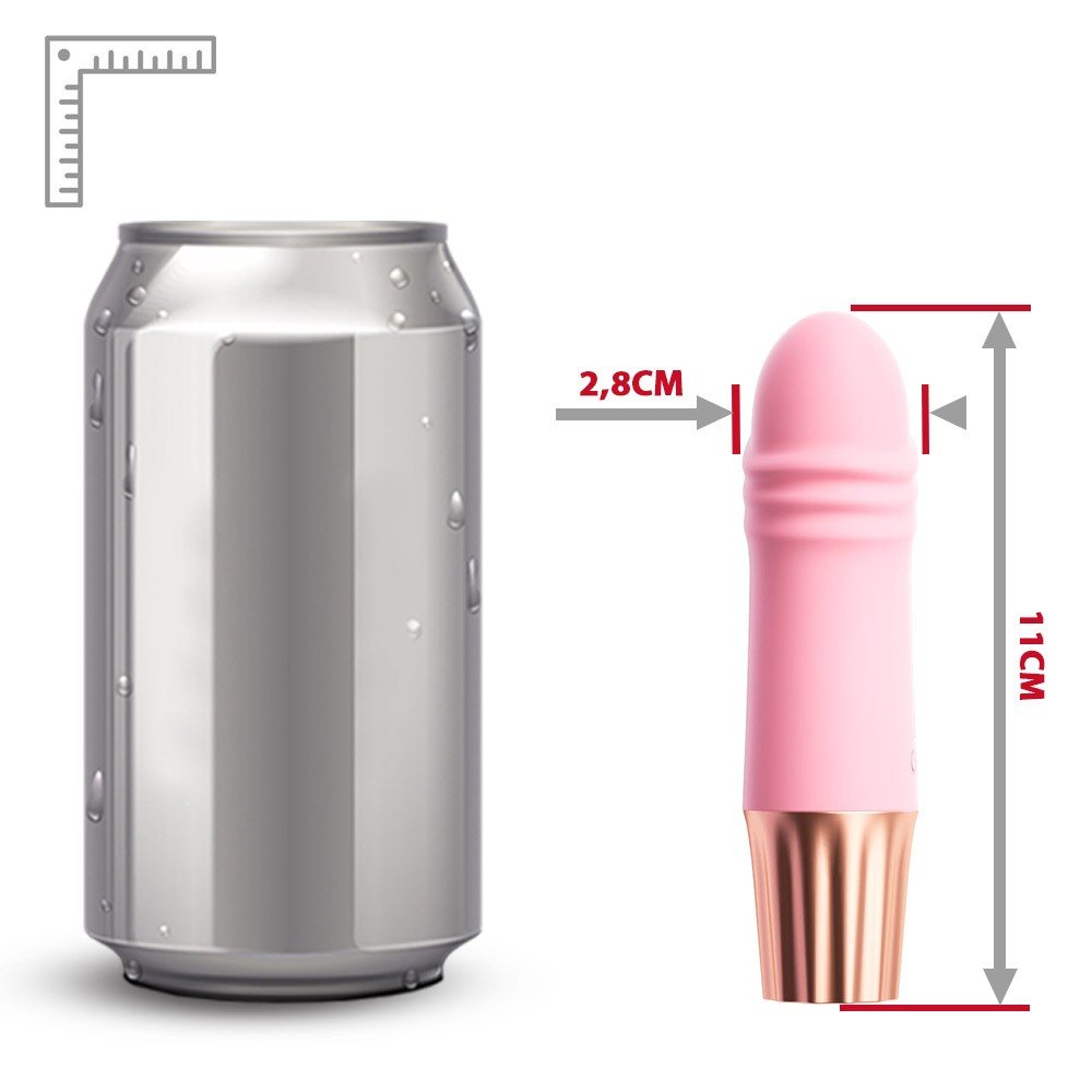 Close-up do Vibrador Personal Mini Happy P�nis Rosa, real�ando a textura do silicone e as ondula��es