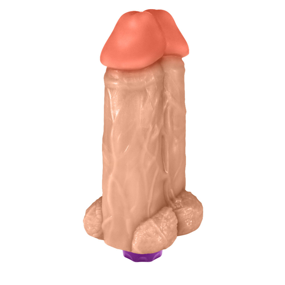 P�nis Real�stico Flex�vel Duplo Super Amigos com Vibrador 18 x 7,5cm Bege | Foto 02