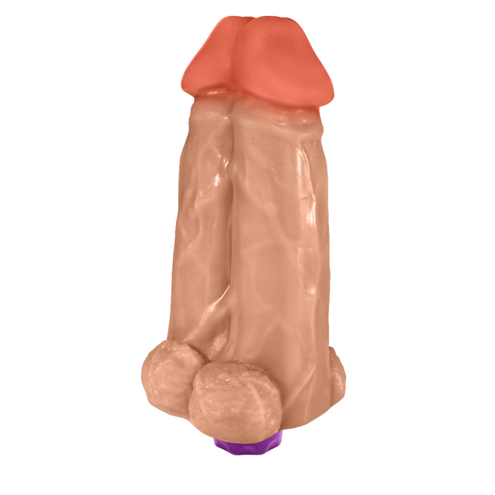 P�nis Real�stico Flex�vel Duplo Super Amigos com Vibrador 18 x 7,5cm Bege | Foto 04