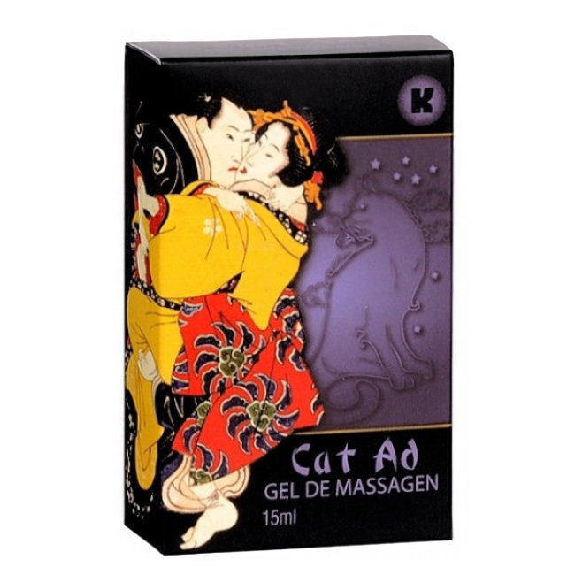Embalagem do Gel Feminino Adstringente Cat Ad 15ml em close-up, destacando ilustra��o de casal e informa��es do produto.