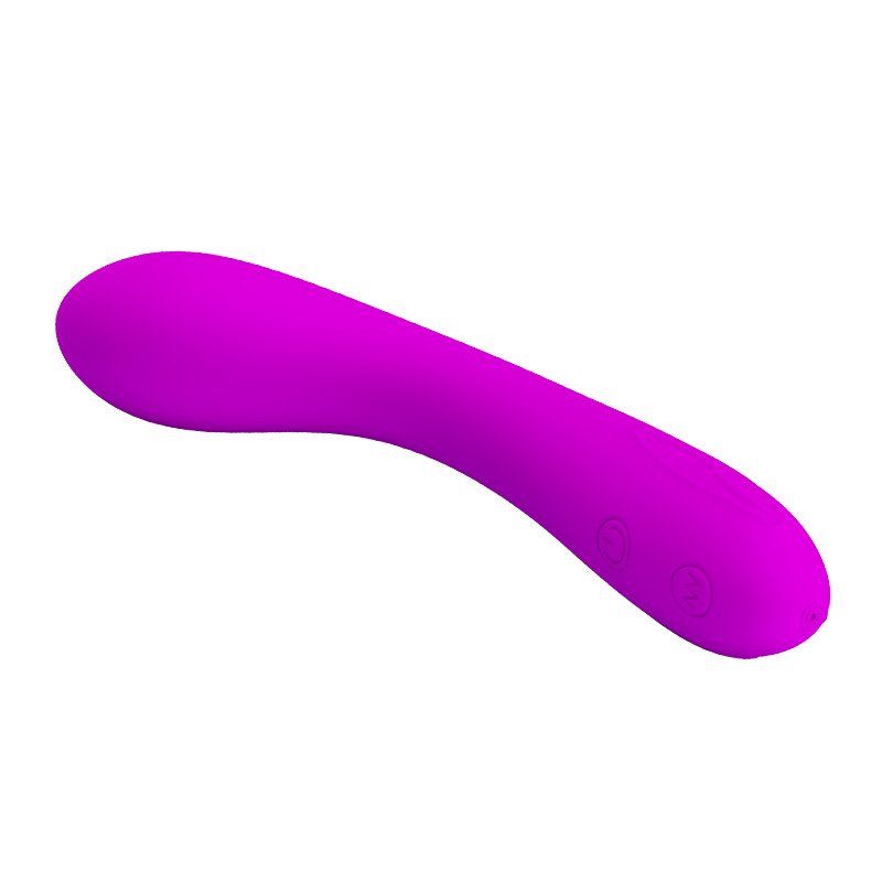 Vibrador Ponto G em Silicone Tony na cor roxa, em vista diagonal com bot�es.