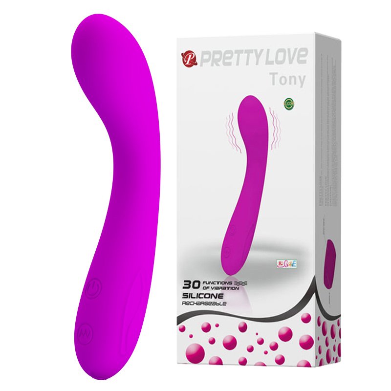 Vibrador Ponto G em Silicone Tony na cor roxa, mostrando entrada USB para carregamento.