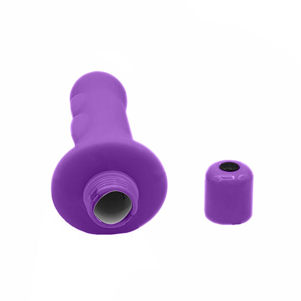 Vibrador Feminino Mystique Rocket Roxo - Detalhe da base do vibrador e compartimento da pilha